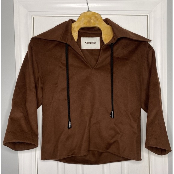 NANUSHKA Women's Wool Silk Cape Effect‎ Collar Sweatshirt Brown Small - Picture 1 of 7